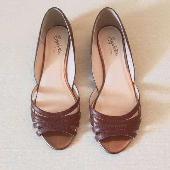 Seychelles metallic whiskey/copper leather flat peep-toe shoes Size 9.5 - Picture 2 of 13